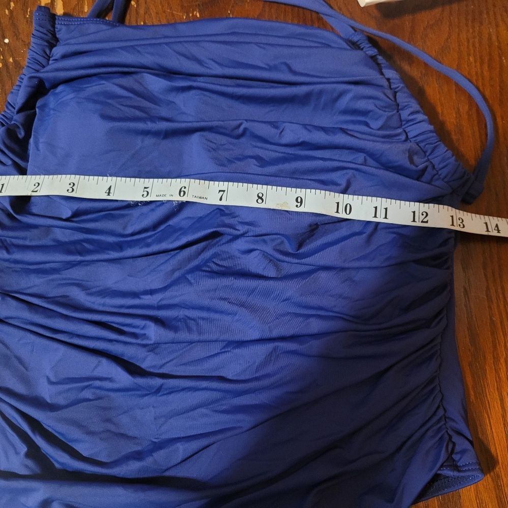 NWOT Royal Blue Ruched One-Piece Halter Swimsuit - Size Large (L) - Picture 4 of 5